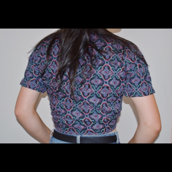 Vintage Funky Pattern Button Up Crop Top - Picture 3 of 3